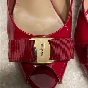 Red Ferragamo Peep Toe Pump Heel